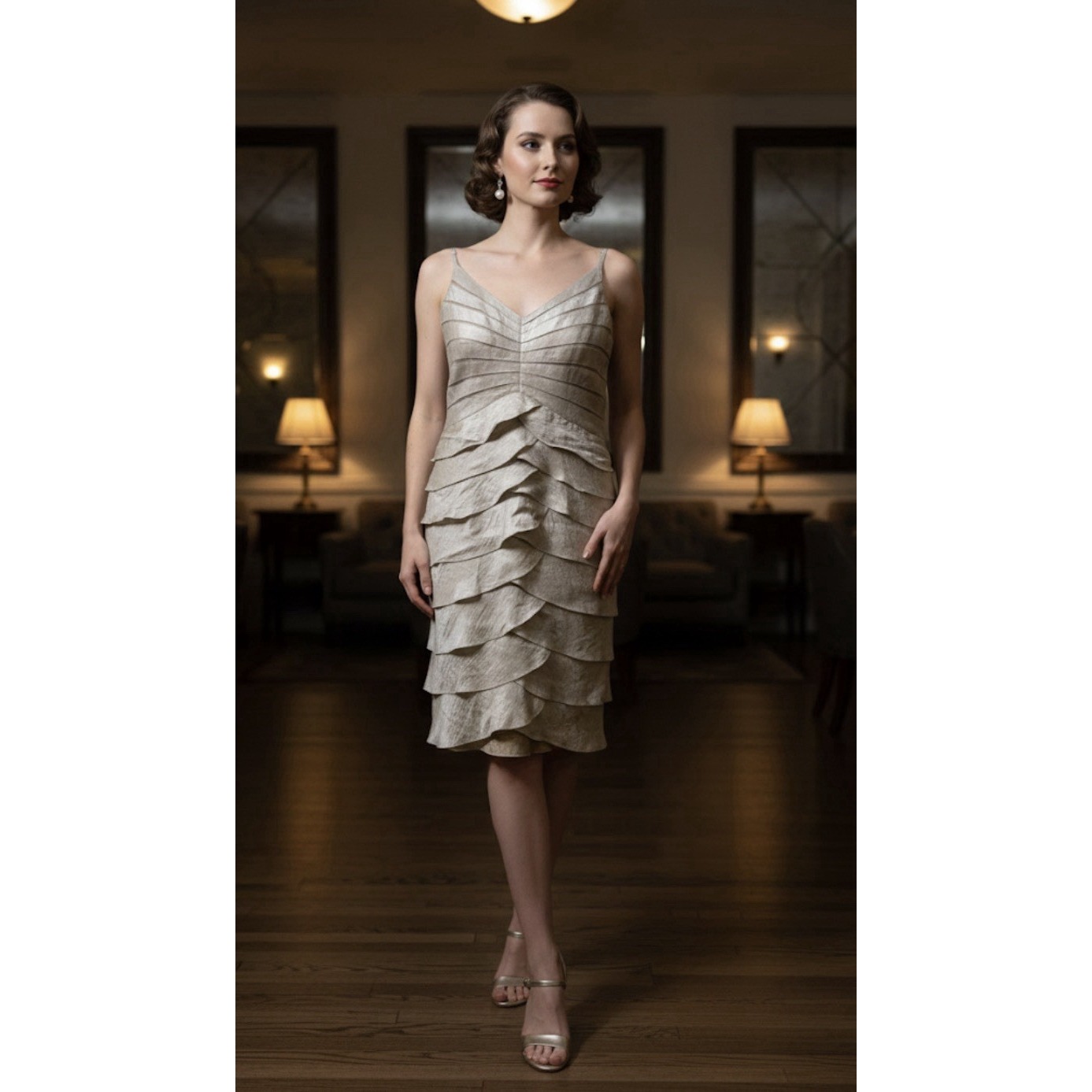 Victor Costa Vintage Cocktail Dress Layered Tiered Pleated Size 12